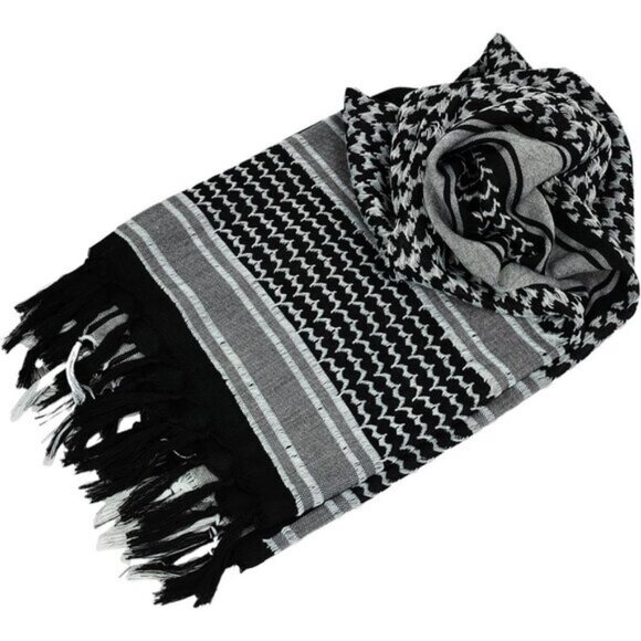 ⚡Men Black White 100% Cotton Military Shemagh Tactical Keffiyeh Scarf Wrap - Picture 4 of 7